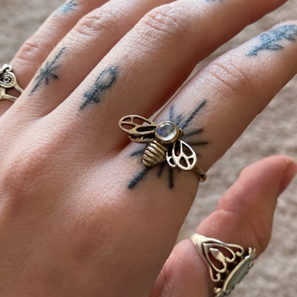 Sterling silver moonstone bumble bee ring
